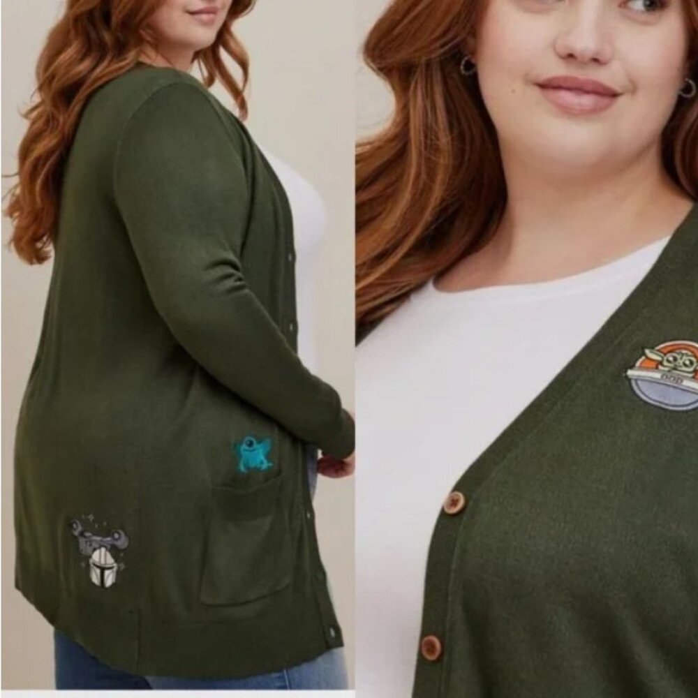 STAR WARS Torrid The Mandalorian Button up Cardigan Sweater Embroidered Size 4X